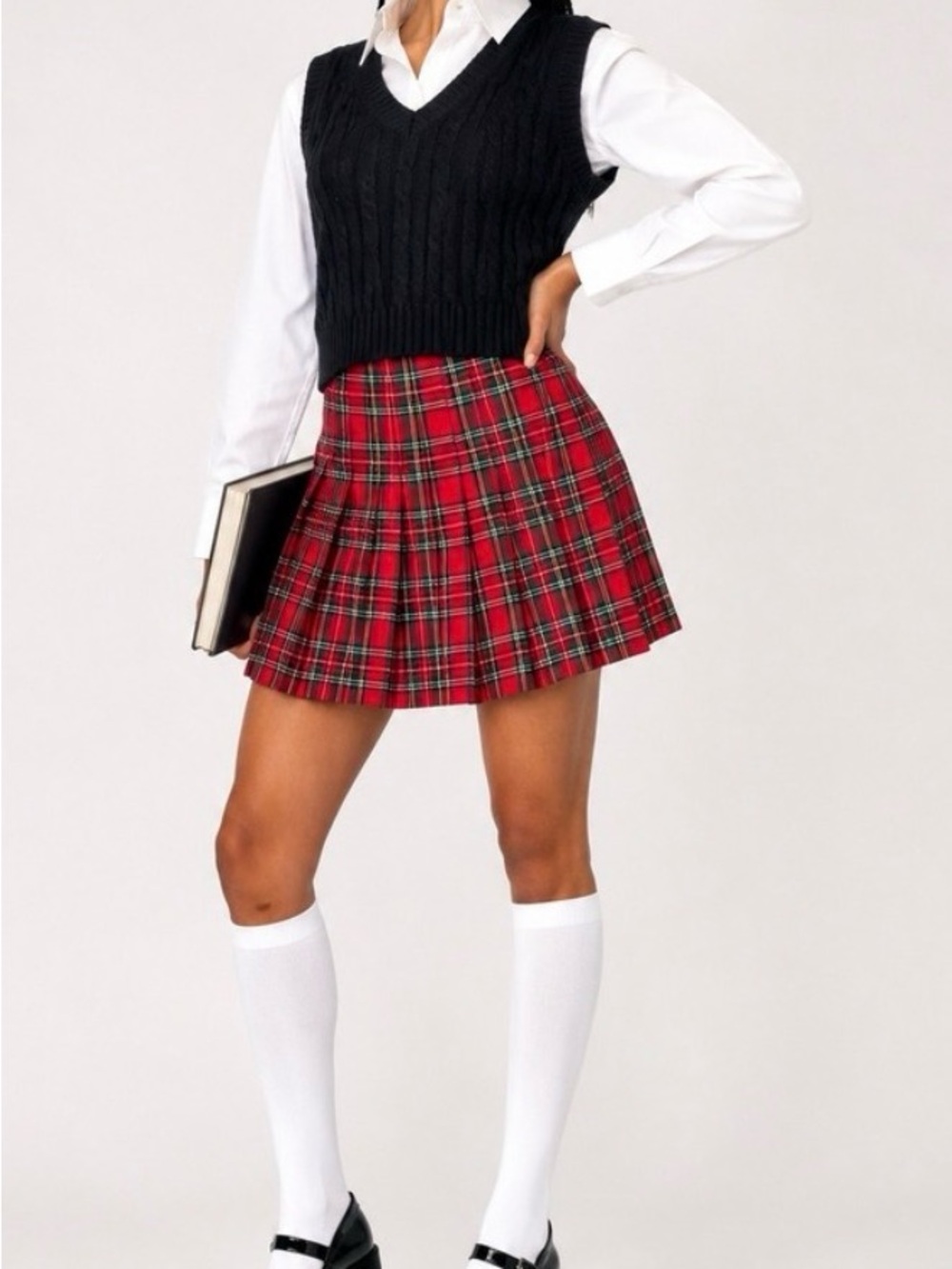 Brandy Melville Red Tartan Pleated Mini Skirt